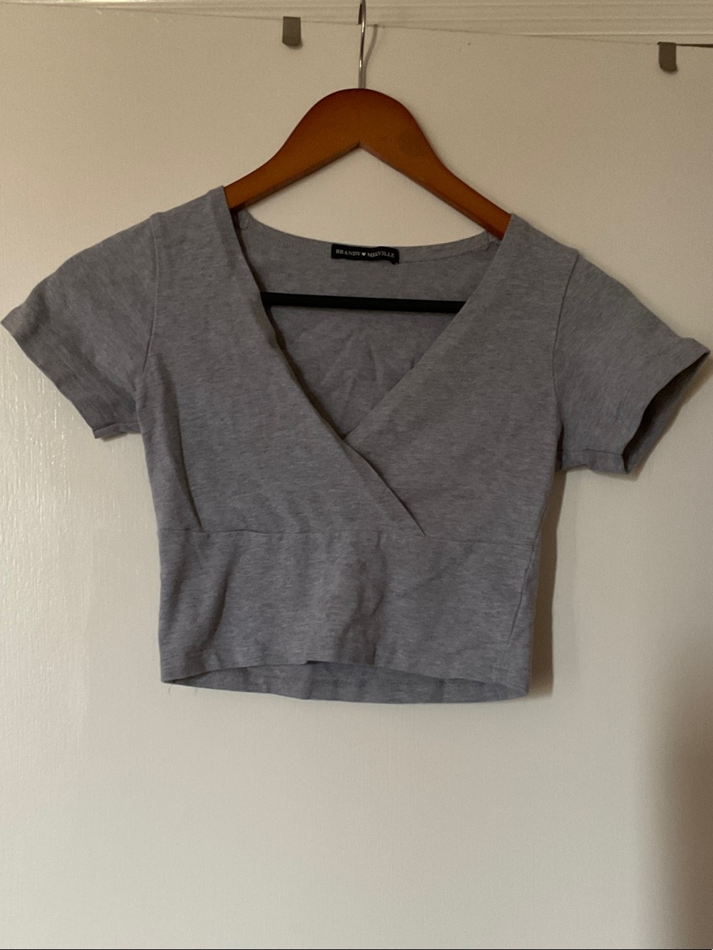 Brandy Melville Light Gray V-Wrap Crop Top